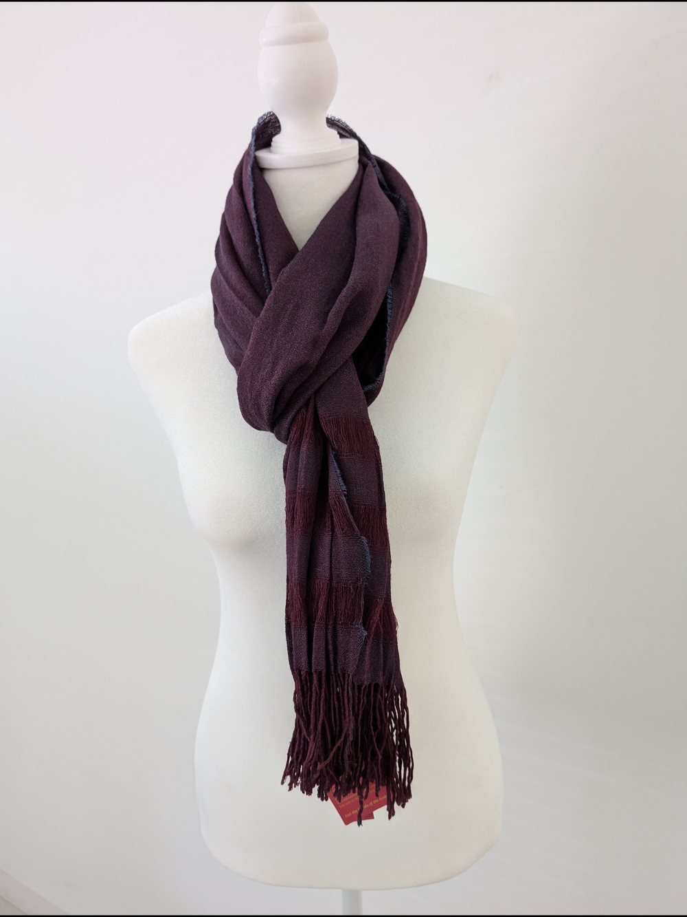 Kuna NWT Crinkle Scarf Plum Alpaca Silk Fringe  Edges Oversized 69"L x 20" W